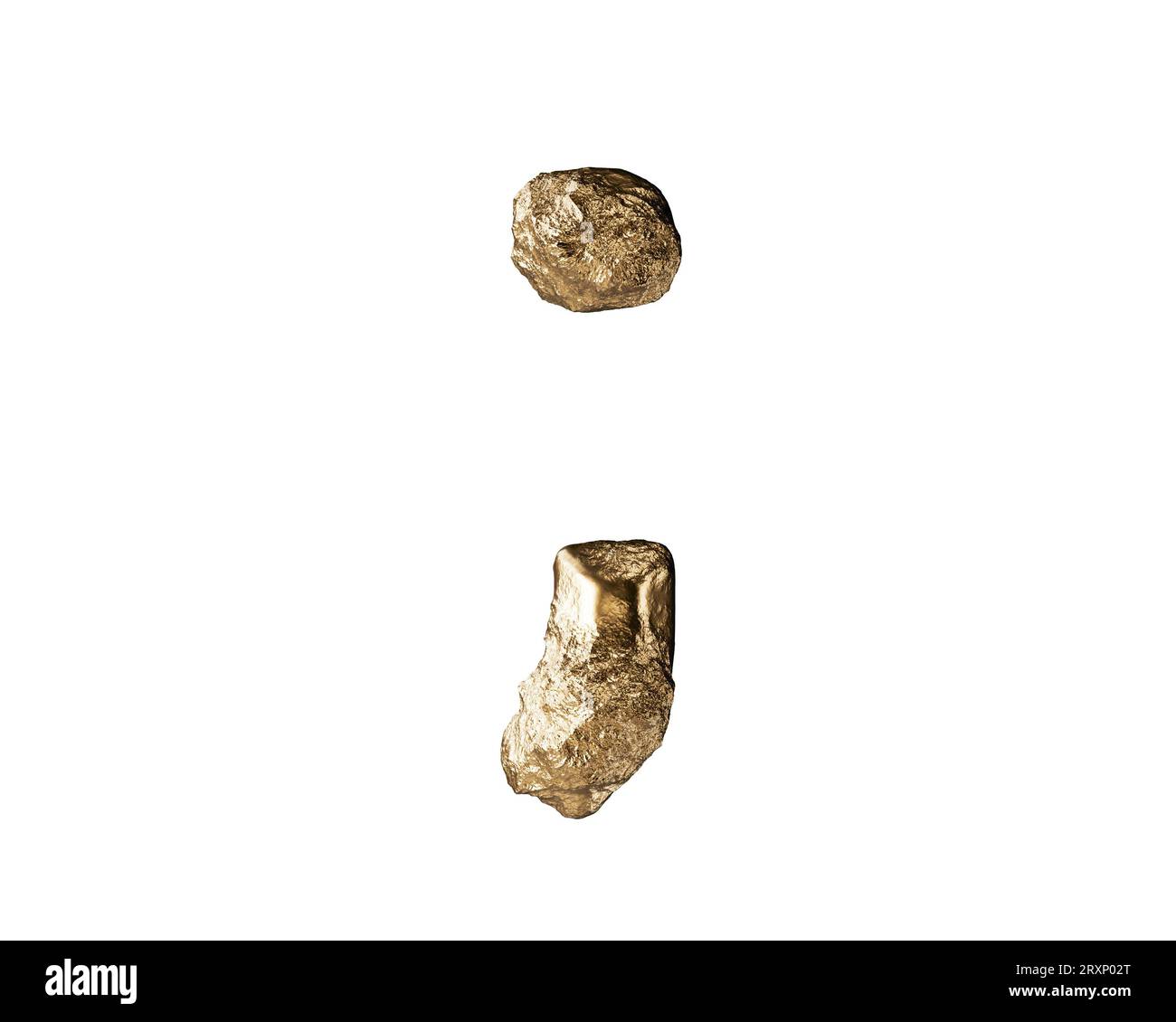 Simboli fatti di oro grezzo. illustrazione 3d dell'alfabeto dorato isolato su sfondo bianco Foto Stock