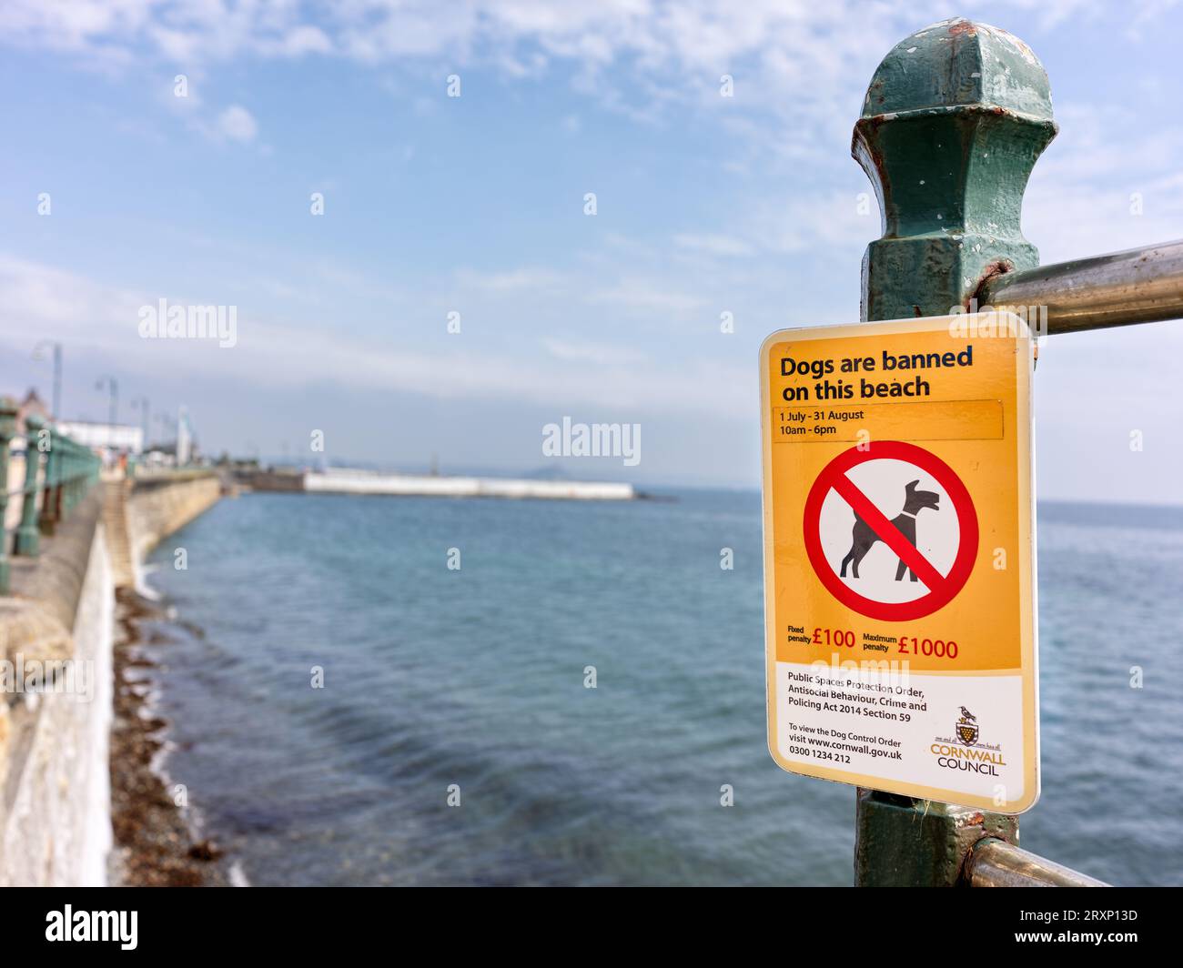I cani sono vietati su questa spiaggia a Penzance, in Cornovaglia, in Inghilterra. Foto Stock