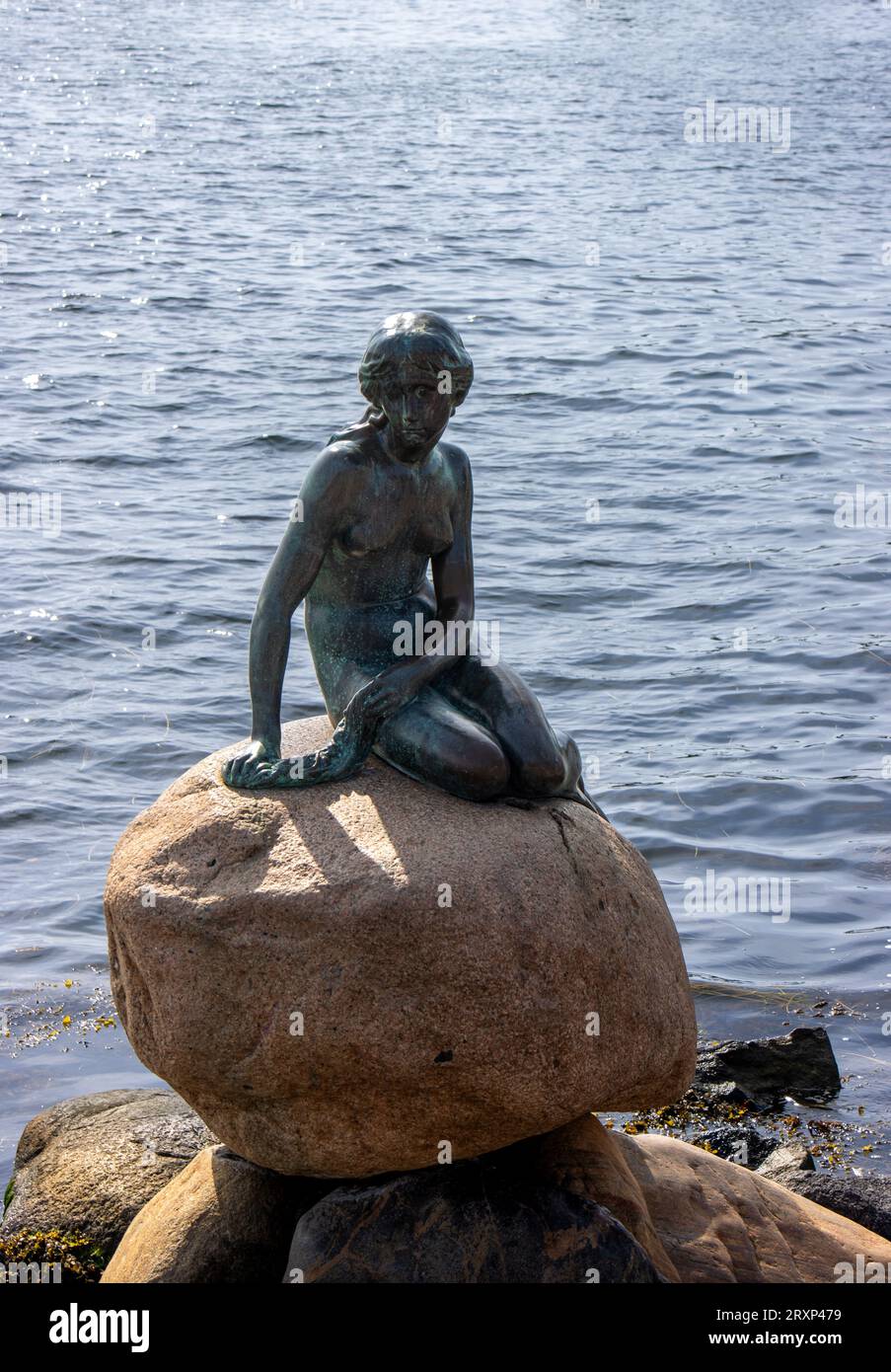 La Sirenita, la famosa estatua de bronce de Copenhague, Dinamarca Foto Stock