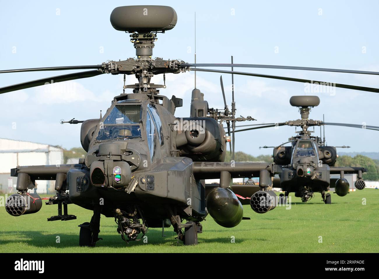 Army Air Corp AH-64 Apache AH1 elicottero da attacco sul campo di battaglia con base a Wattisham Suffolk Regno Unito visto nel settembre 2023 Foto Stock