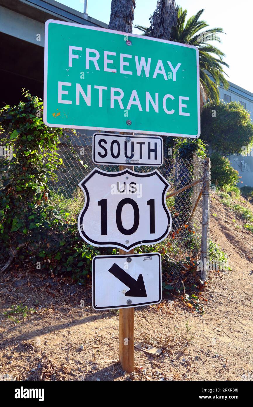 Los Angeles, California: Cartello d'ingresso della superstrada US 101 Foto Stock