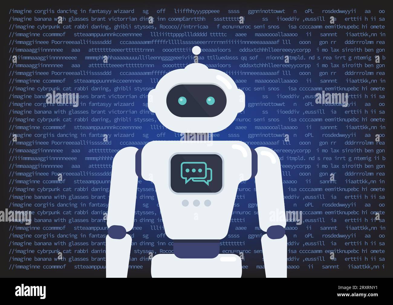 Robot Android con intelligenza artificiale Prompt Typography background. Concetto di apprendimento automatico. Intelligenza artificiale. Illustrazione vettoriale Illustrazione Vettoriale