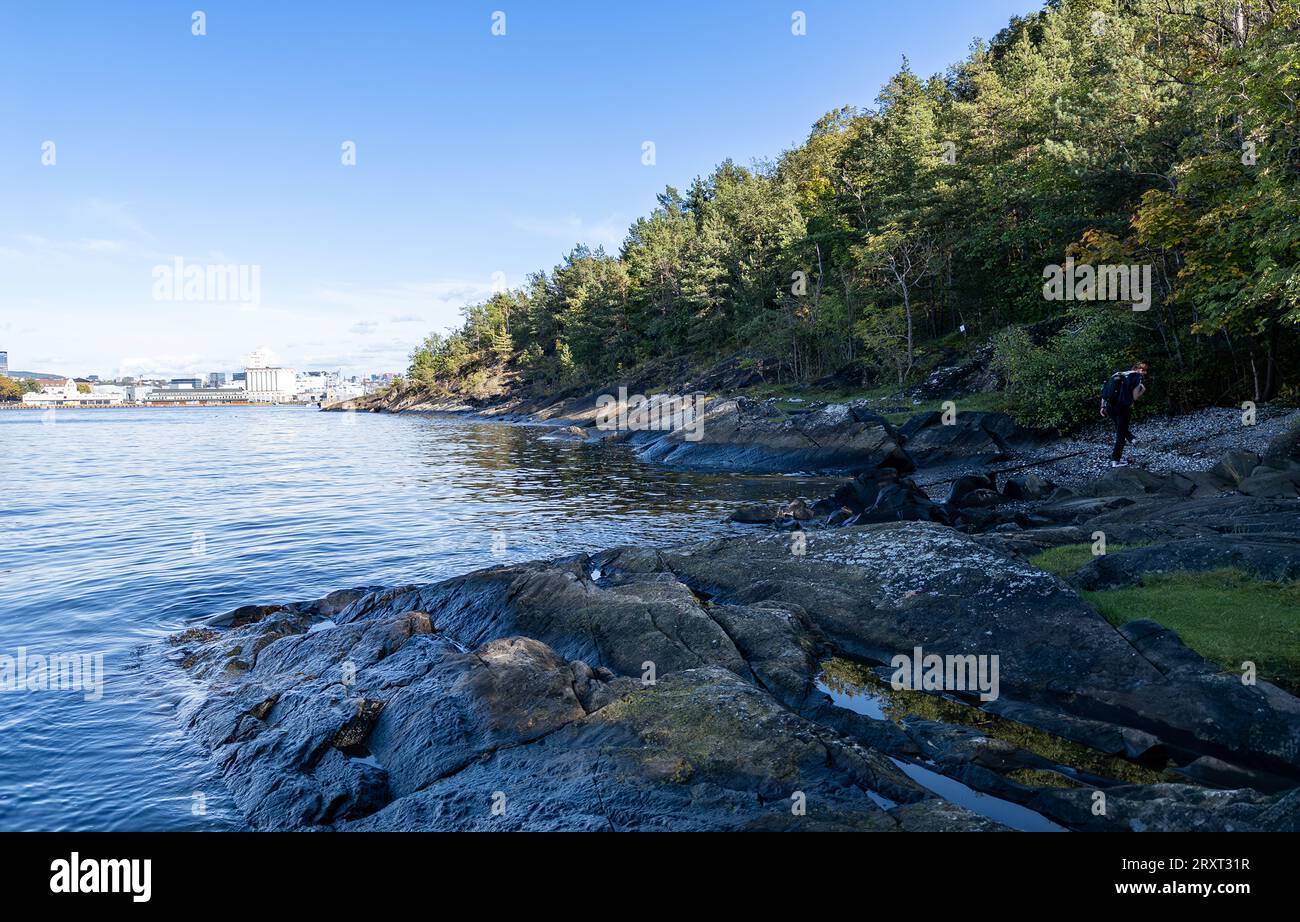 Costa in Norvegia. Paesaggio di splendide coste a Oslo. Foto Stock