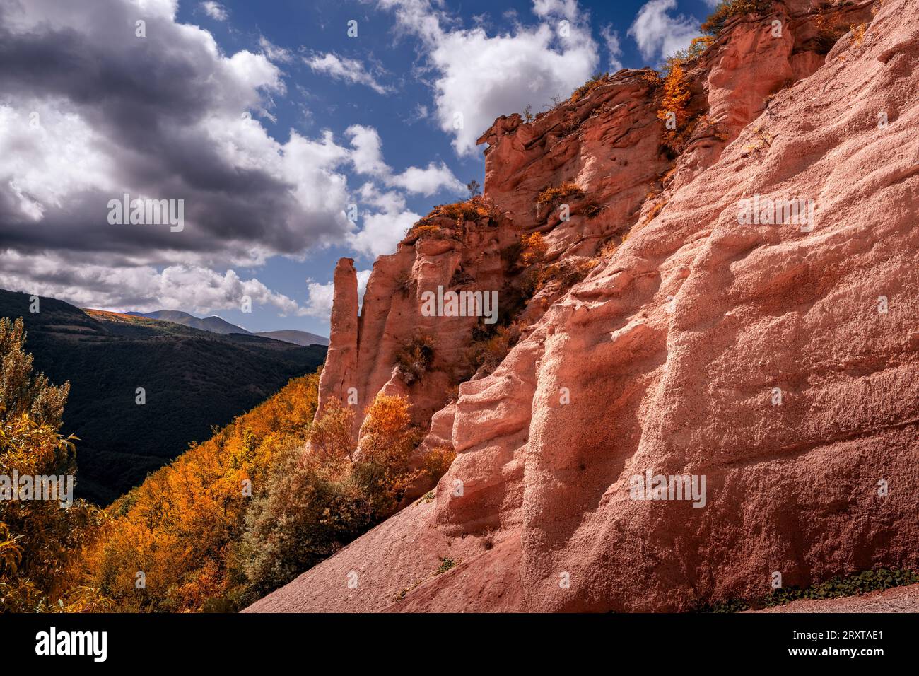 Particolari formazioni geologiche nel parco naturale lame rosse nelle Marche Foto Stock
