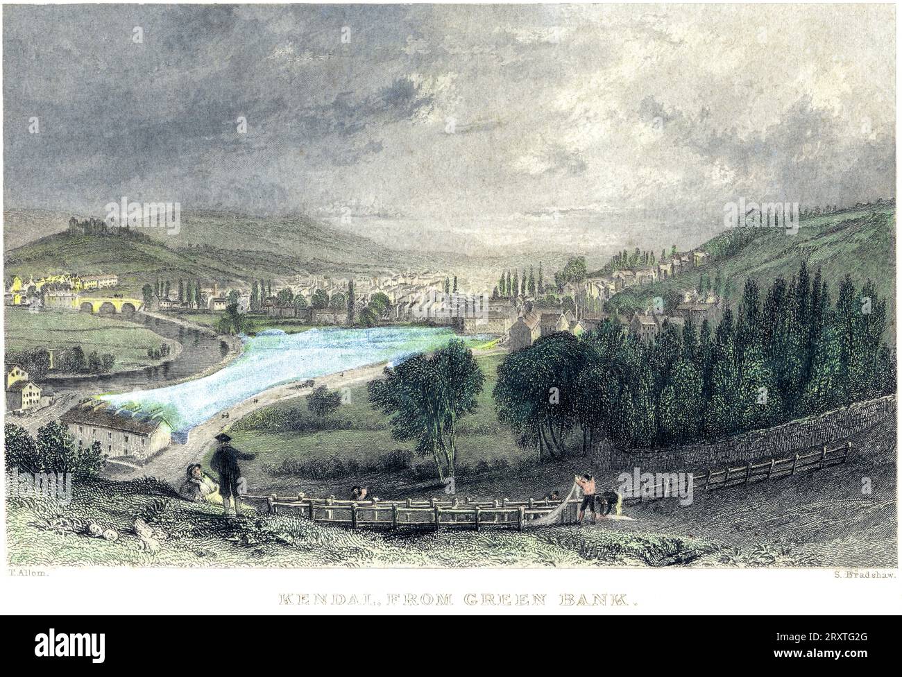 Una stampa a colori del 1832 di Kendal di Green Bank (Cumbria Inghilterra Regno Unito) scansionata ad alta risoluzione. Si crede che sia libero da tutti i diritti d'autore storici. Foto Stock