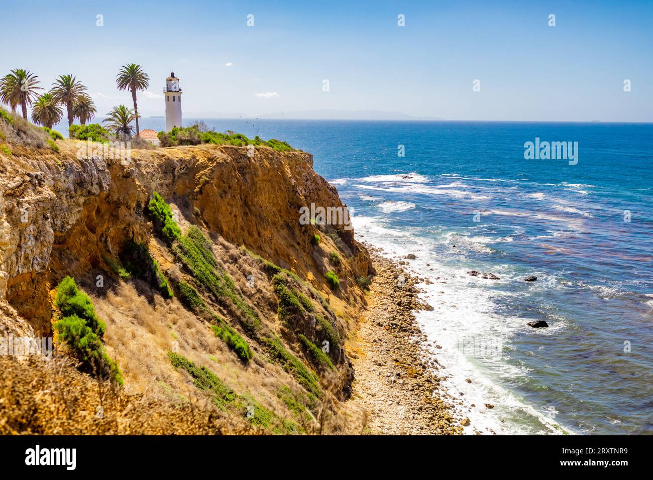 Costa di Palos Verdes con faro, California, Stati Uniti d'America, Nord America Foto Stock
