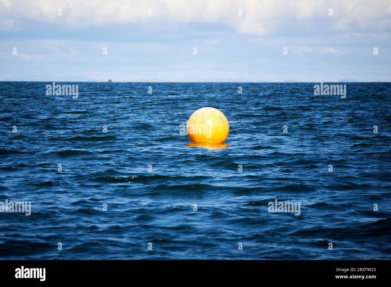 boa gialla utilizzata dal club di vela locale come waypoint belfast lough, irlanda del nord, regno unito Foto Stock