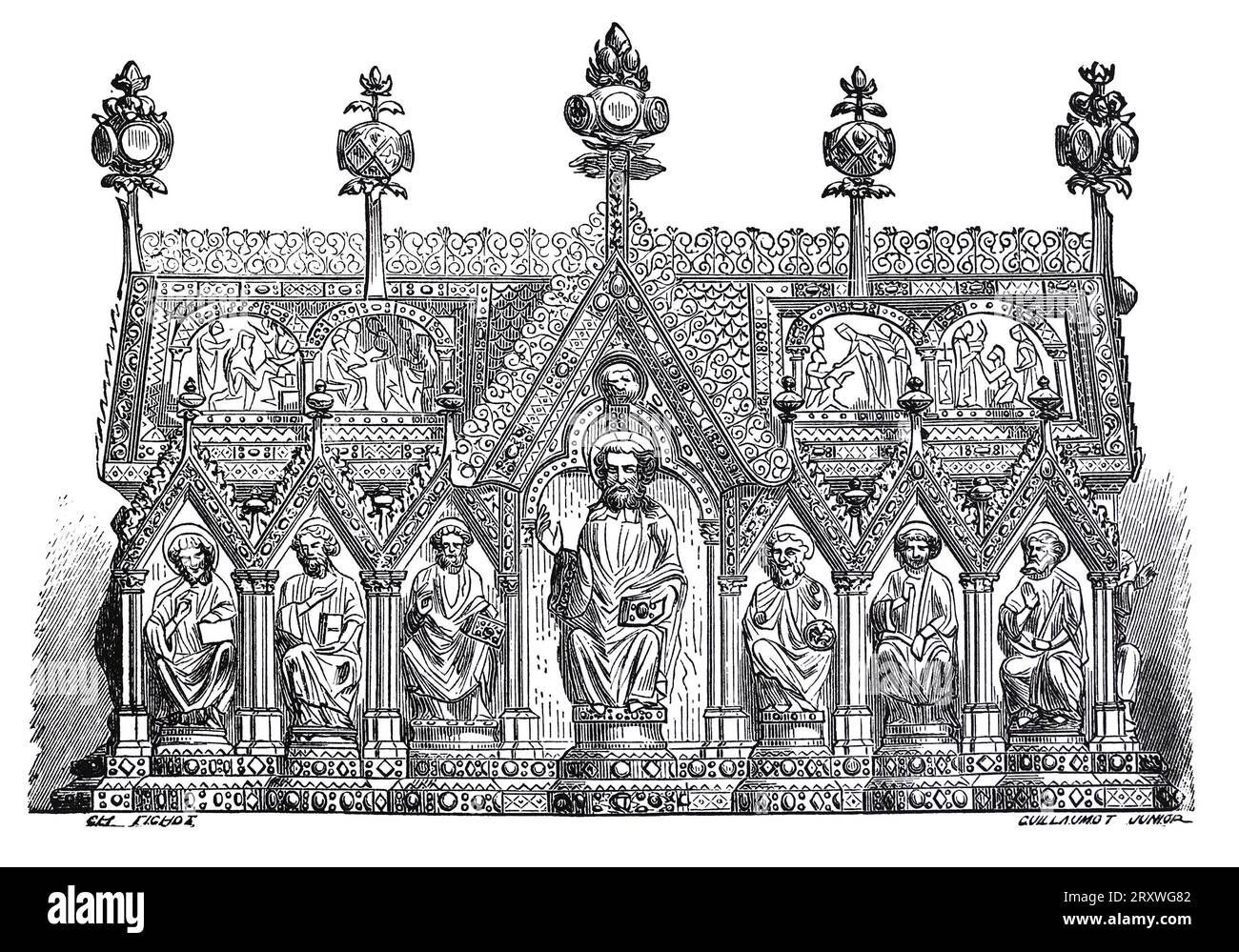 Un primo reliquiario fiammingo; incisione dalle vite dei Santi di Sabin Baring-Gould. Foto Stock