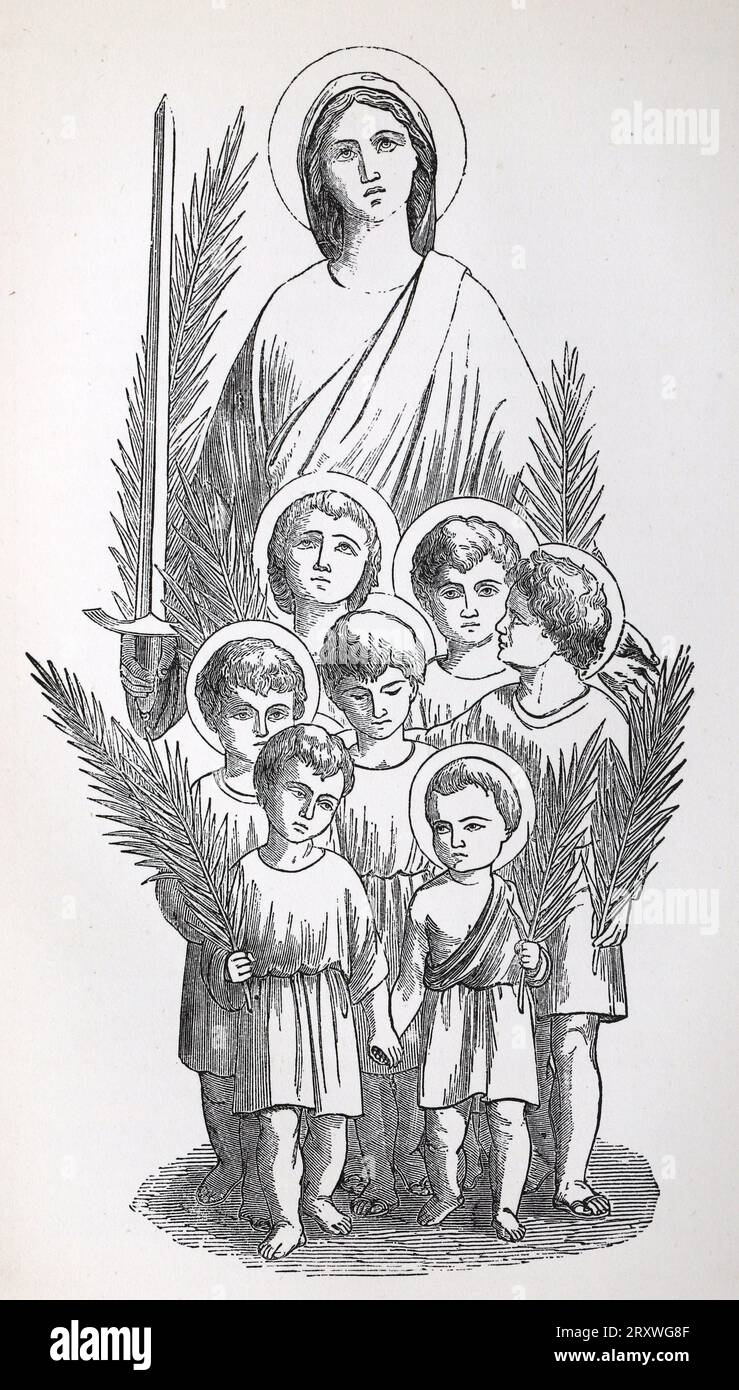 Santa Felicitas e i suoi sette figli. Incisione da Lives of the Saints di Sabin Baring-Gould. Foto Stock