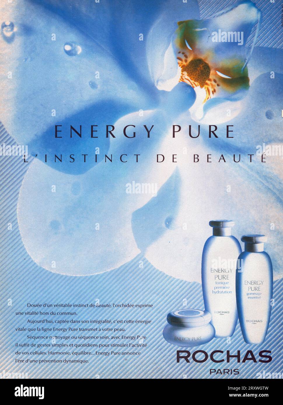 Energy Pure Rochas annuncio della rivista d'epoca Rochas Energy Pure pubblicità Rochas 1990s Foto Stock