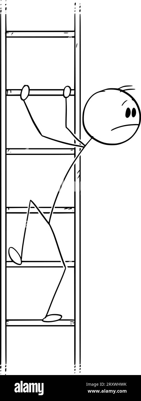 Persona che scalda la scala e guarda qualcosa, illustrazione della figura del Cartoon Stick Vector Illustrazione Vettoriale