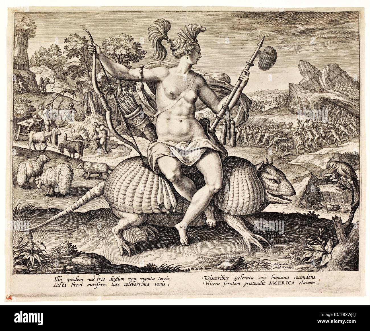 Adriaen Collaert, Marten de Vos - America, una personificazione - c1590 Foto Stock