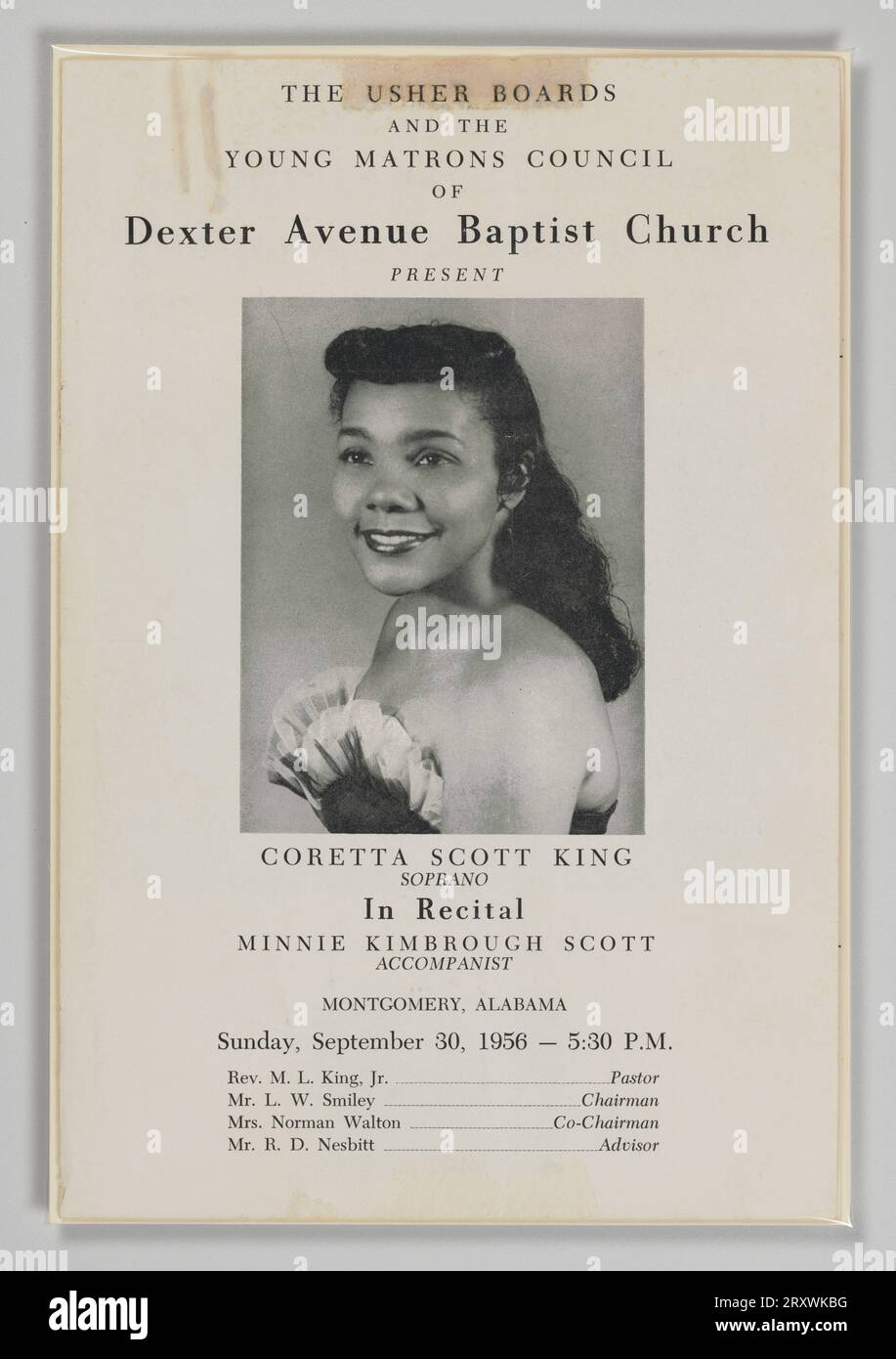 Programma da un recital di Mrs. Coretta Scott King il 30 settembre 1956 30 settembre 1956 Foto Stock