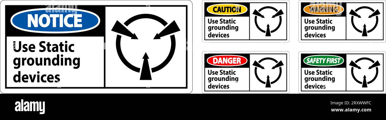 Cartello di avvertenza utilizzare dispositivi di messa a terra statici Illustrazione Vettoriale