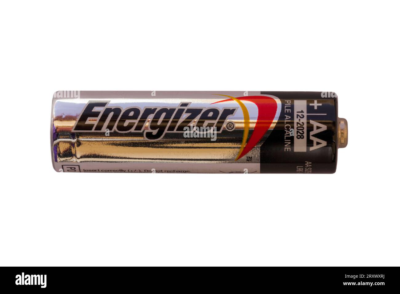 1 batteria AA Energizer isolata su sfondo bianco Foto Stock