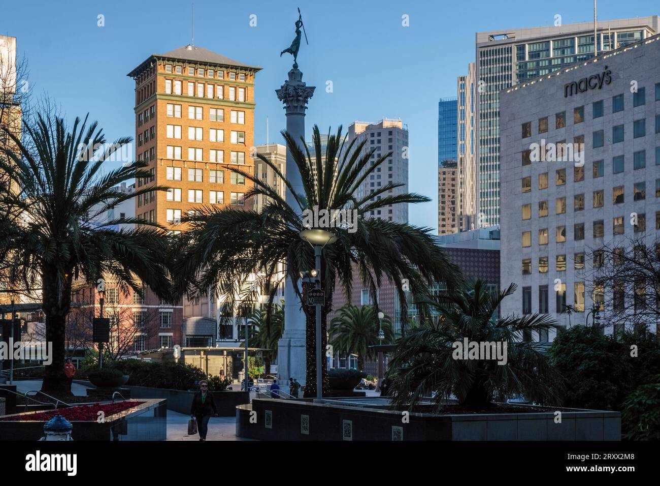 Sole nel tardo pomeriggio a Union Square, San Francisco, California, USA Foto Stock