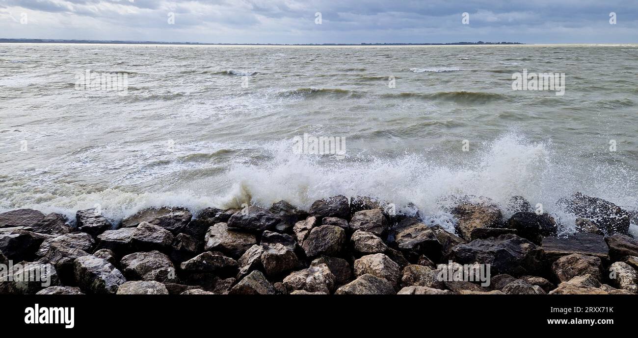 Baia della somme con marea crescente, le Tréport, somme, Hauts-de-France, Francia Foto Stock