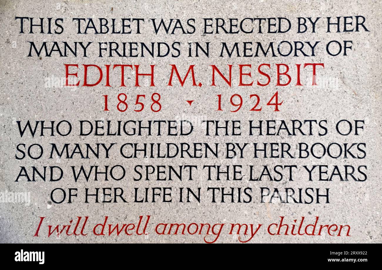 Memoriale all'autore per bambini e Nesbit. Morì il 4 maggio 1924 all'età di 65 anni ed è sepolta nella chiesa di Santa Maria Vergine, Santa Maria nella palude. Foto Stock