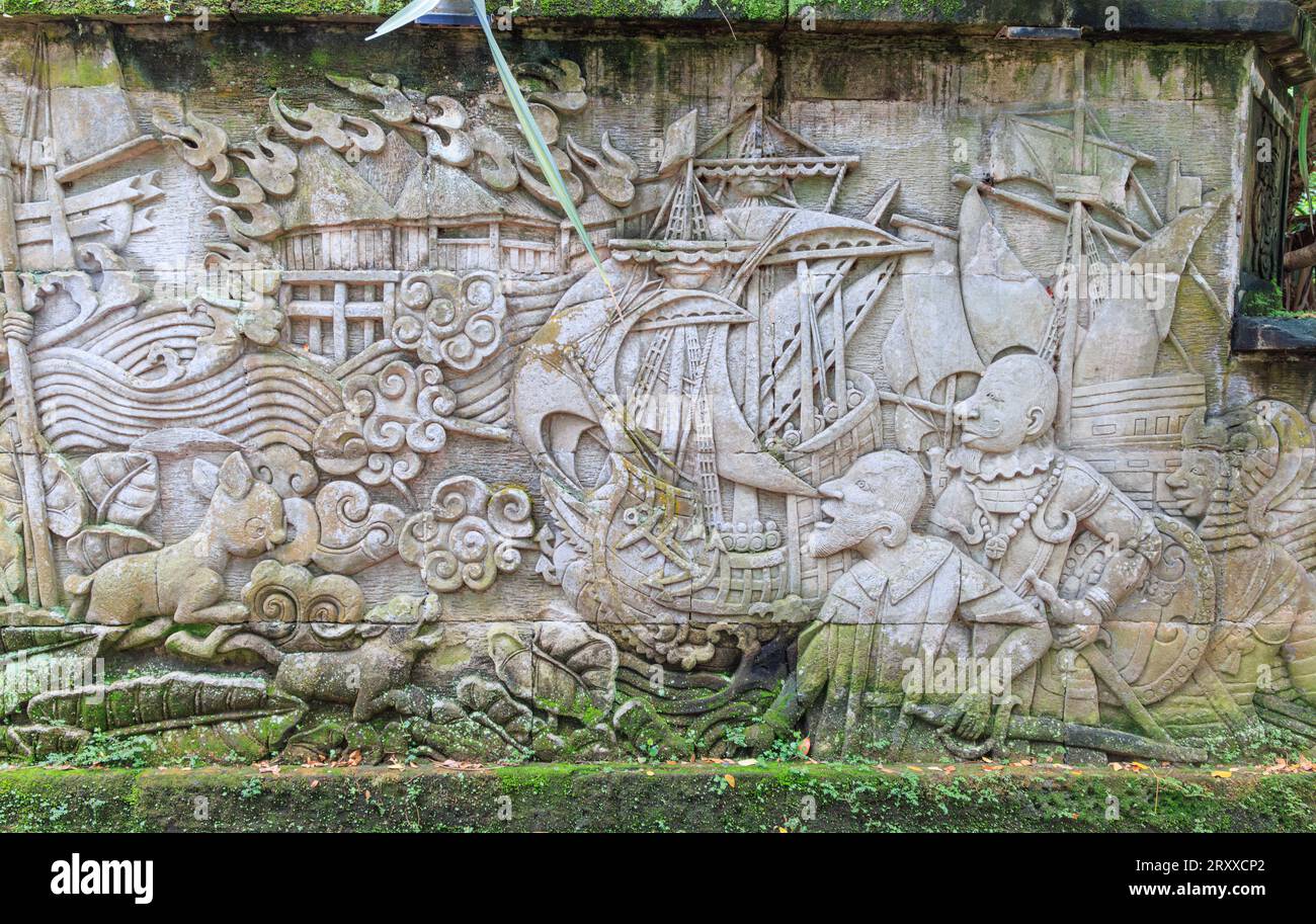 Muro murale balinese nel Fort Canning Park, Singapore Foto Stock