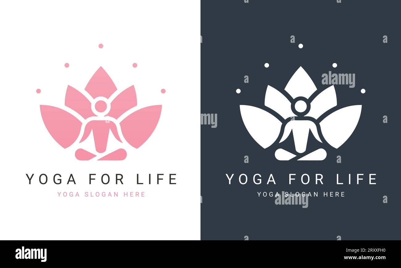 Yoga Lotus Logo Design Wellness logotipo Centro massaggi Illustrazione Vettoriale
