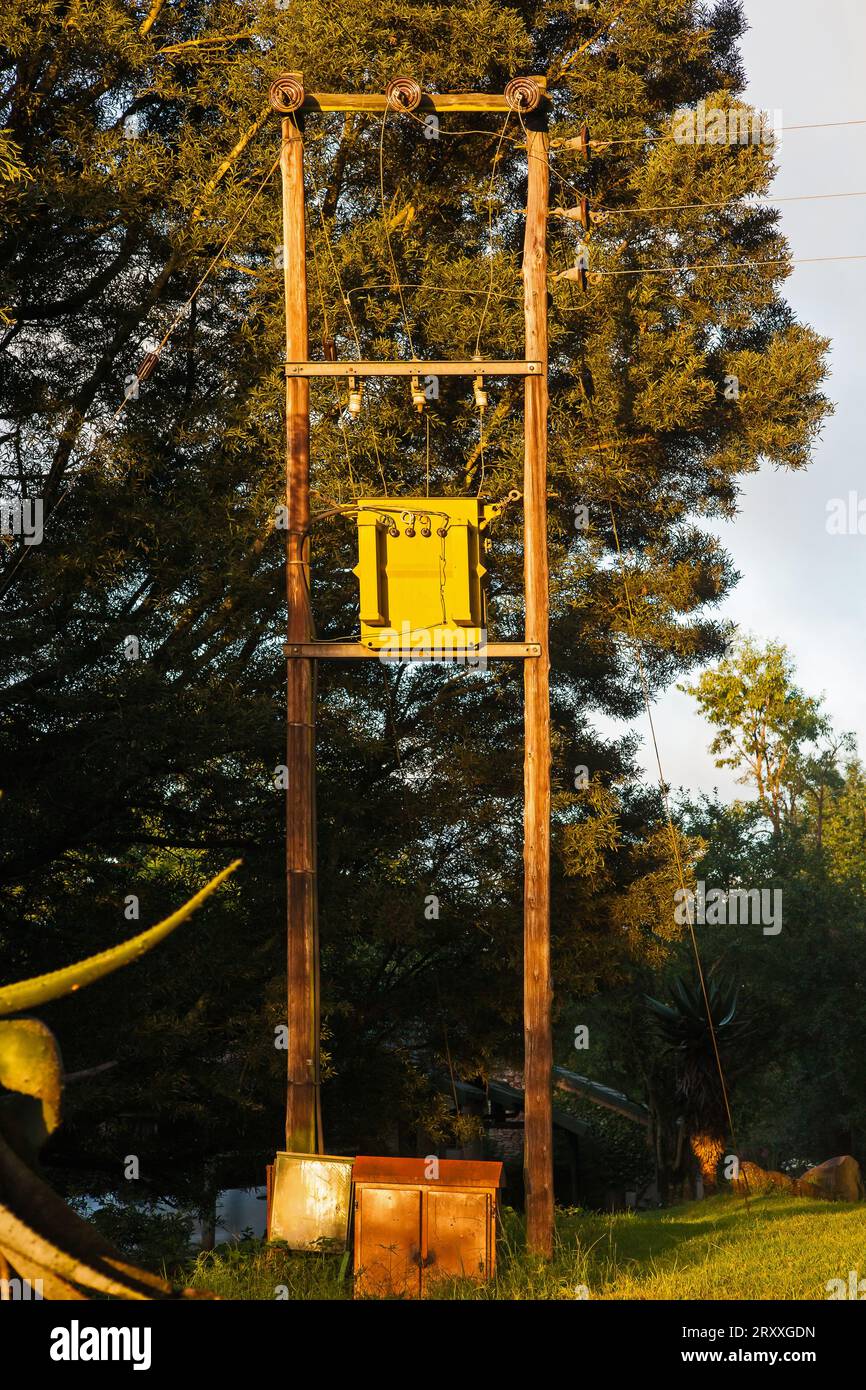 Palo della rete elettrica con trasformatore 14205 Foto Stock