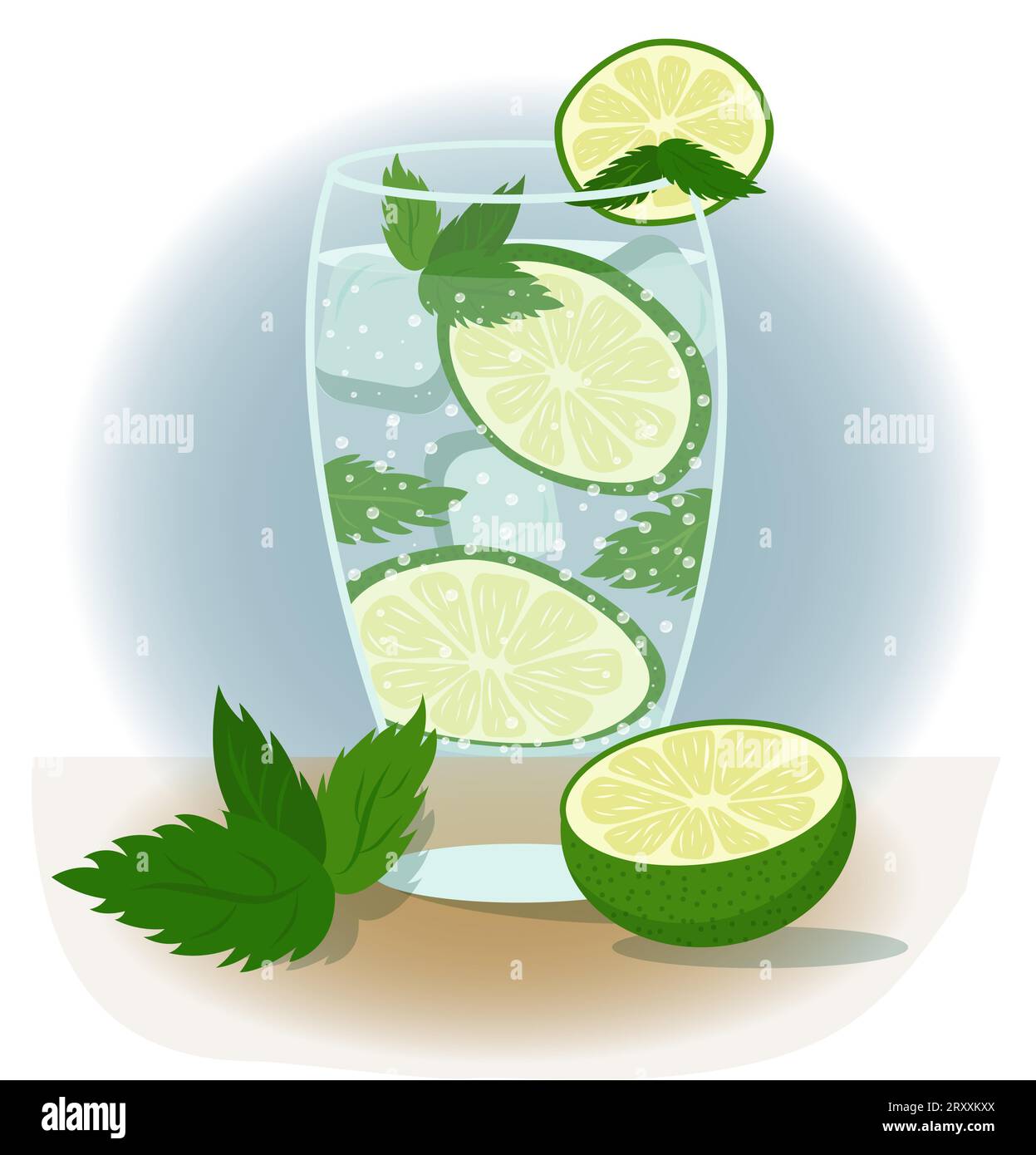 Bicchiere estivo con mojito e ghiaccio Illustrazione Vettoriale