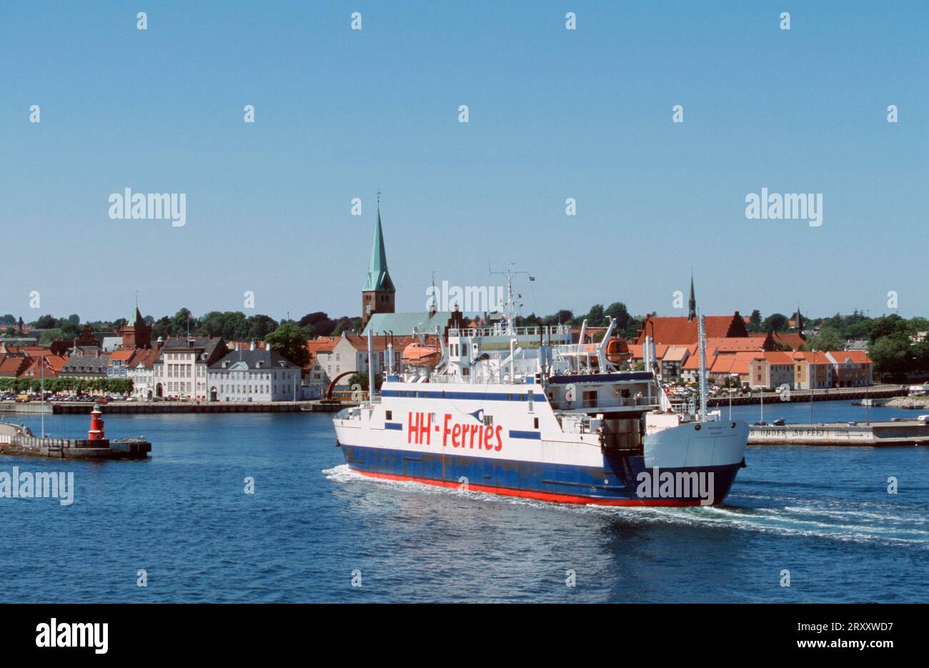 Traghetto al porto, Helsingor, Zelanda, Danimarca, traghetto al porto, Helsingoer, Zelanda, Danimarca Foto Stock