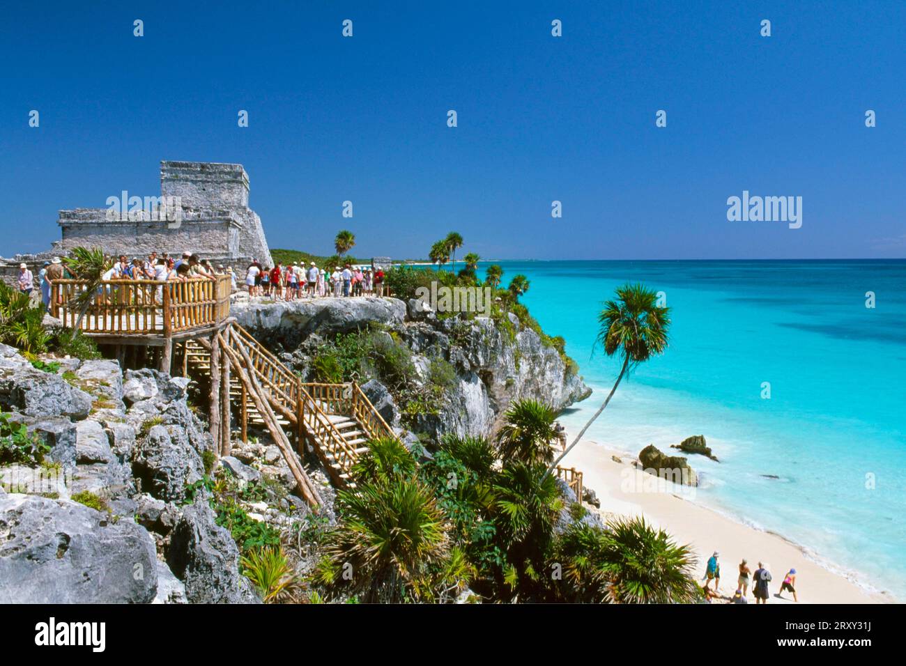 Tempio Maya, Tulum Riviera Maya, Yucatan, Messico Foto Stock