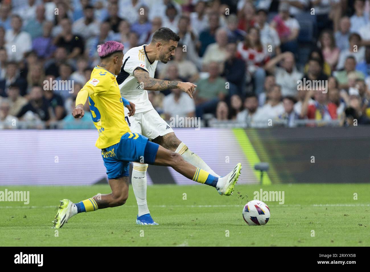 MADRID, SPAGNA - SETTEMBRE 27: Joselu del Real Madrid durante la partita la Liga 2023/24 tra Real Madrid e Las Palmas allo Stadio Santiago Bernabeu di Madrid il 20 SETTEMBRE 2023. (Foto di Guillermo M.) Foto Stock