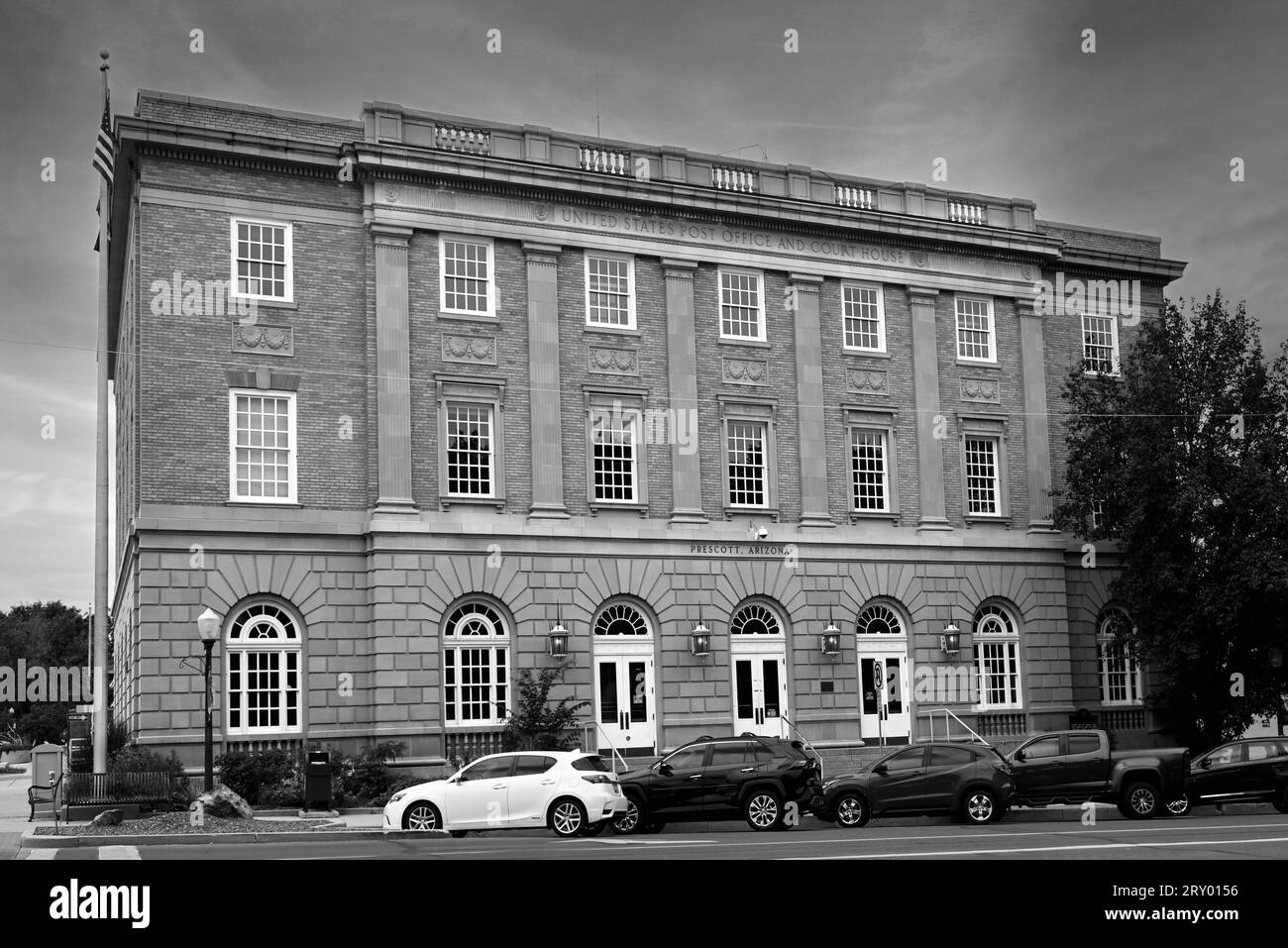 Stile Beaux Arts, ufficio postale e tribunale degli Stati Uniti a Prescott, Arizona, in bianco e nero Foto Stock