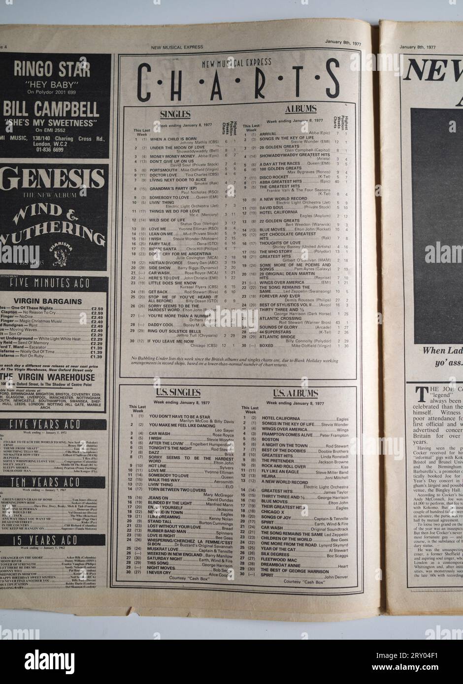 Pop Charts nel numero degli anni '1970 di NME New Musical Express Music Paper Foto Stock