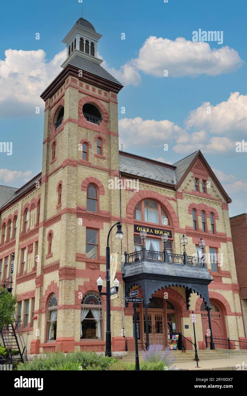 Woodstock, Illinois, USA. La famosa Woodstock Opera House è un luogo storico per le arti dello spettacolo costruito nel 1889. Foto Stock