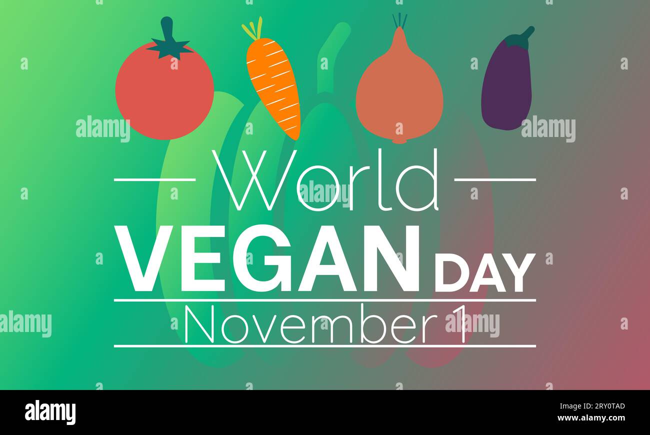 Illustrazione vettoriale del World Vegan Day con cibo sano e stile di vita verde. Modello vettoriale per sfondo, banner, schede, poster. Illustrazione Vettoriale