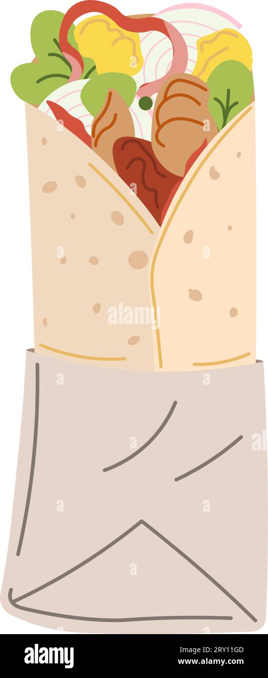 Shawarma ha involtino di carne con verdure e cibo di strada Illustrazione Vettoriale