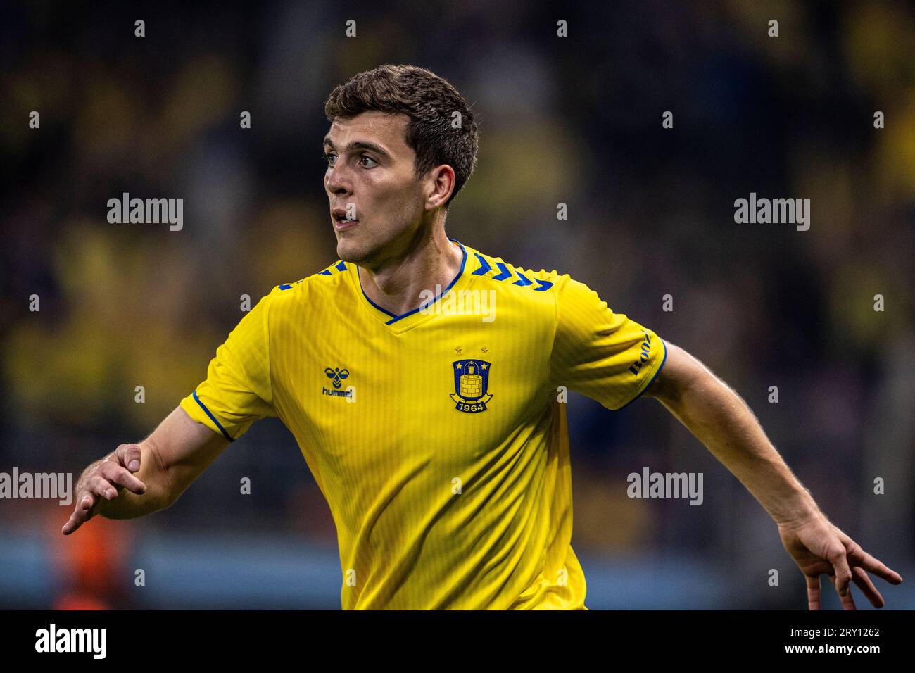 Broendby, Danimarca. 27 settembre 2023. Jacob Rasmussen (4) di Broendby SE visto durante l'Oddset Pokalen match tra HIK e Broendby IF al Brondby Stadium. (Foto: Gonzales Photo - Teis Markfoged). Credito: Gonzales Photo/Alamy Live News Foto Stock