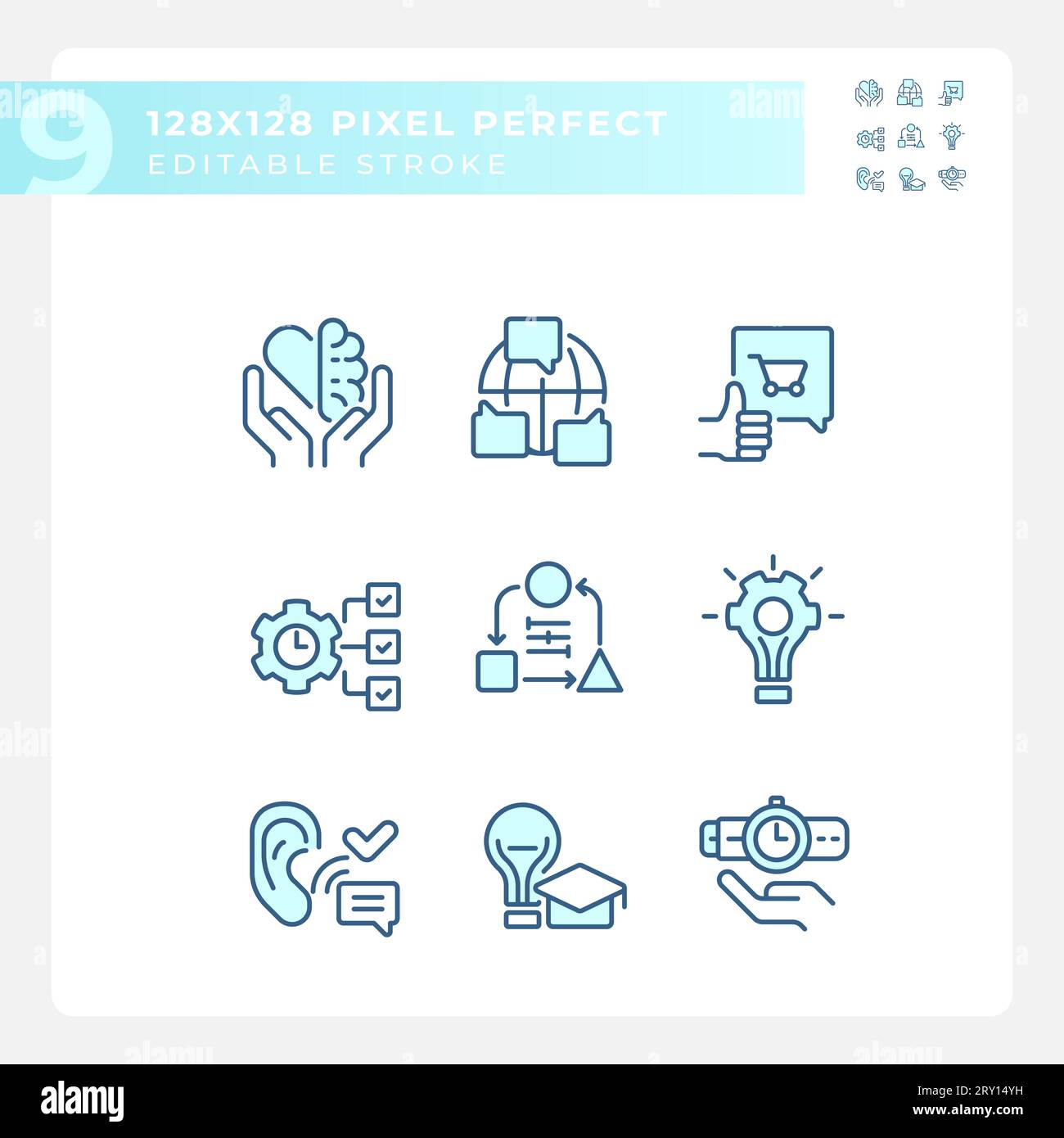 Pacchetto di icone modificabili pixel Perfect Blue soft skill Illustrazione Vettoriale