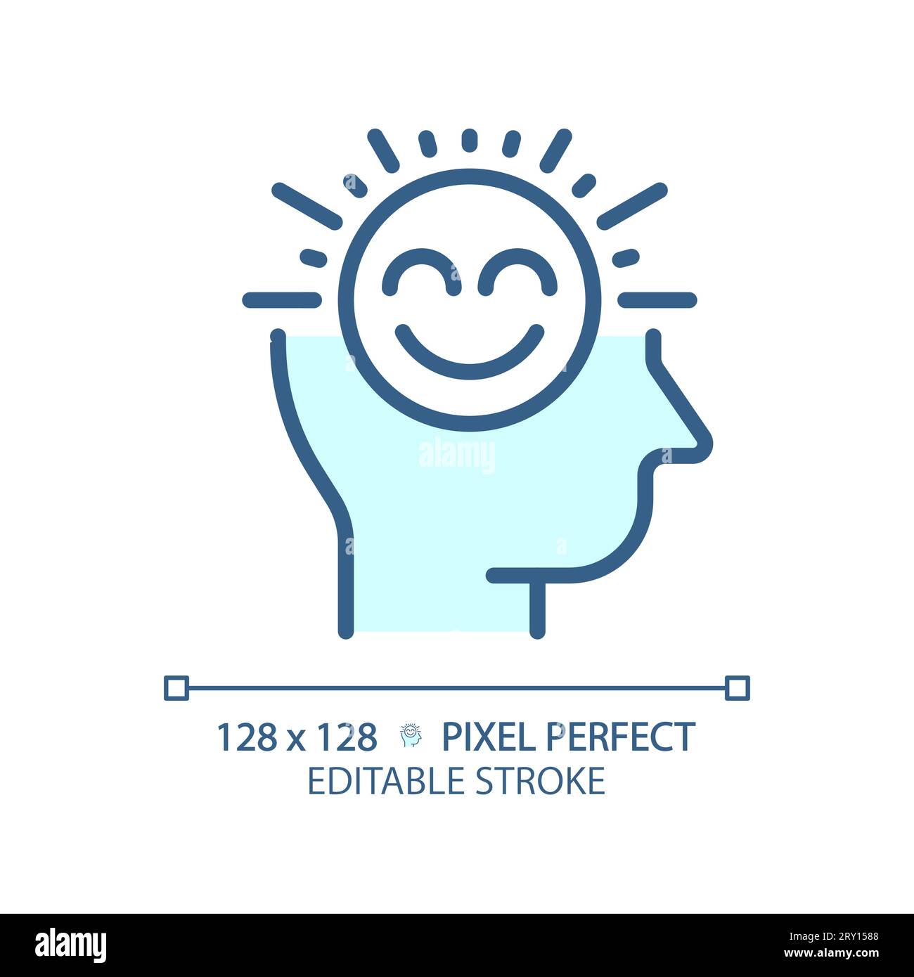 Icona di pensiero positivo blu lineare sottile personalizzabile 2D. Illustrazione Vettoriale