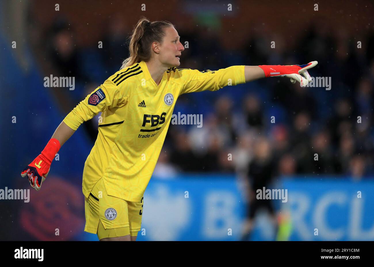 Foto del fascicolo datata 10-05-2023 della portiere di Leicester City Janina Leitzig. Il trasferimento di 250 sterline rimane il più alto tra i club della WSL, ma le altre squadre a metà classifica hanno goduto di estati produttive con il Leicester che ha reso permanente il trasferimento di Janina Leitzig dal Bayern Monaco. Data di emissione: Giovedì 28 settembre 2023. Foto Stock