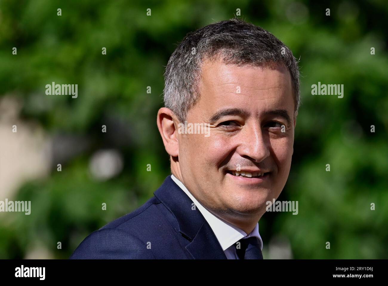 Julien Mattia / le Pictorium - al termine della riunione del Consiglio dei ministri del 27 settembre 2023. - 27/09/2023 - Francia / Ile-de-France (regione) / Parigi - il ministro dell'interno e d'oltremare della Francia, Gerald Darmanin, in uscita dal Consiglio dei ministri, all'Elysee, 27 settembre 2023 credito: LE PICTORIUM/Alamy Live News Foto Stock