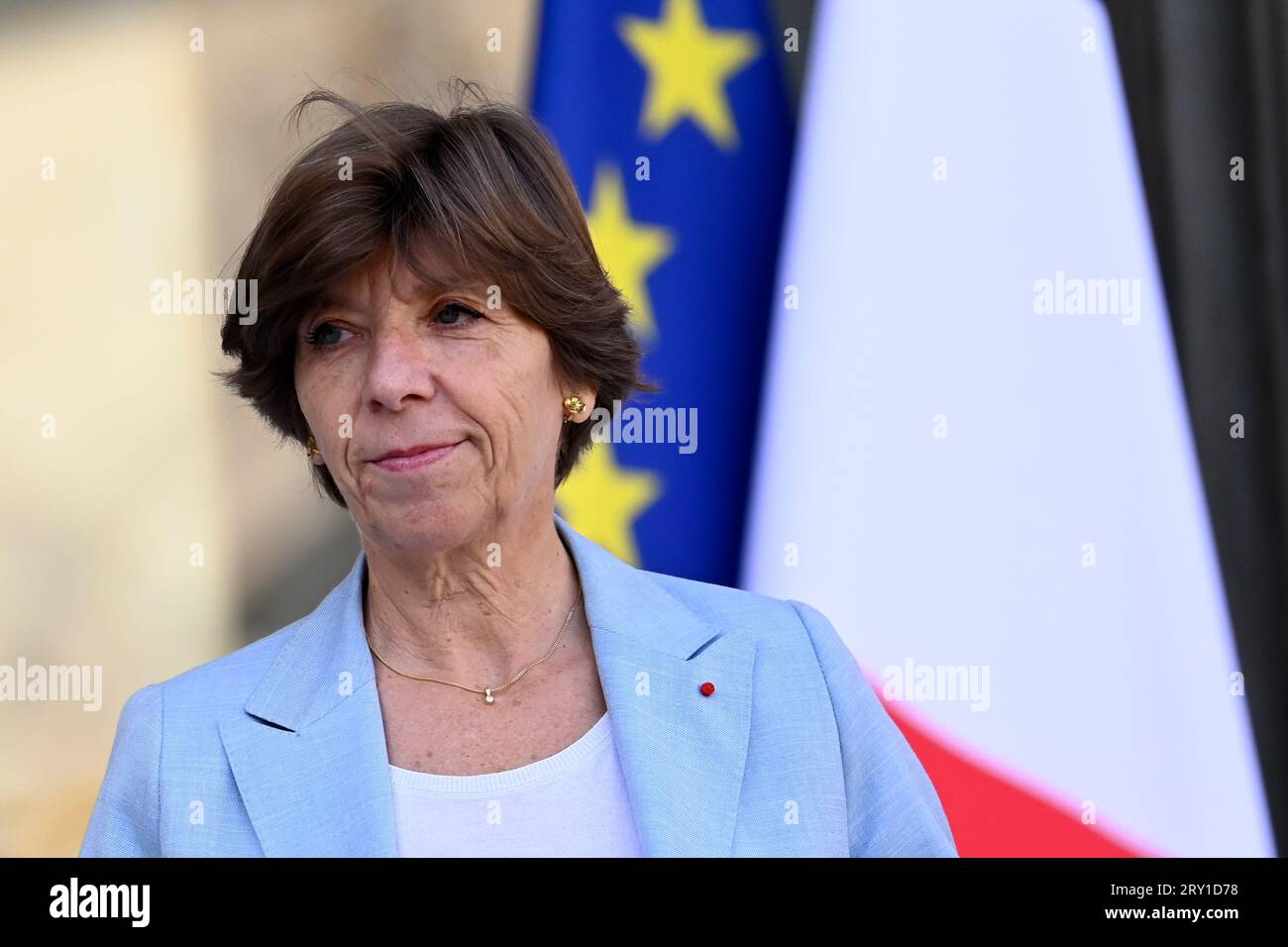 Julien Mattia / le Pictorium - al termine della riunione del Consiglio dei ministri del 27 settembre 2023. - 27/09/2023 - Francia / Ile-de-France (regione) / Parigi - il ministro dell'Europa e degli affari esteri, Catherine colonna, in partenza dal Consiglio dei ministri, all'Elysee, 27 settembre 2023 crediti: LE PICTORIUM/Alamy Live News Foto Stock
