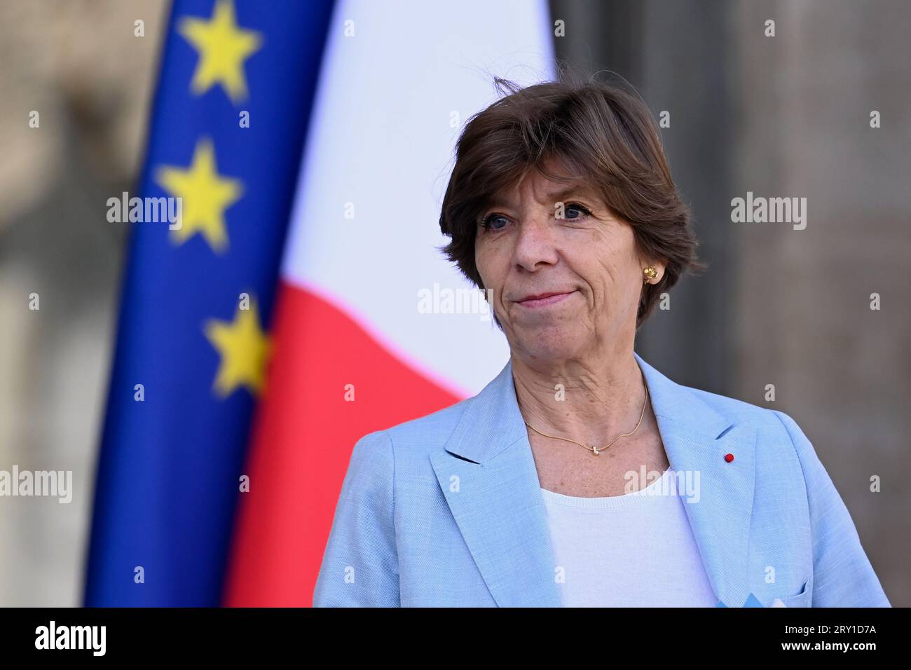Julien Mattia / le Pictorium - al termine della riunione del Consiglio dei ministri del 27 settembre 2023. - 27/09/2023 - Francia / Ile-de-France (regione) / Parigi - il ministro dell'Europa e degli affari esteri, Catherine colonna, in partenza dal Consiglio dei ministri, all'Elysee, 27 settembre 2023 crediti: LE PICTORIUM/Alamy Live News Foto Stock