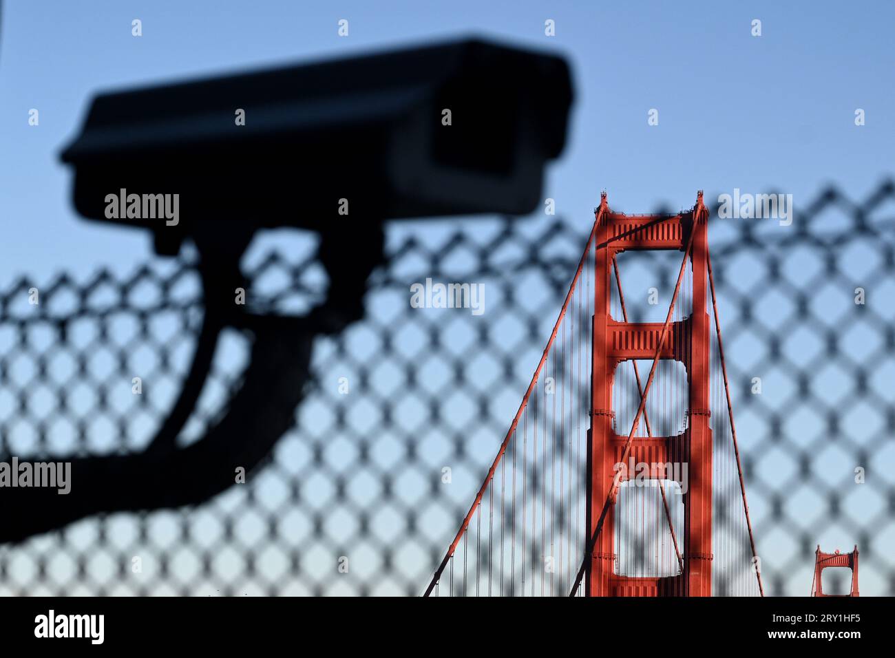 Telecamera di sorveglianza vicino al Golden Gate Bridge a San Francisco. Foto Stock