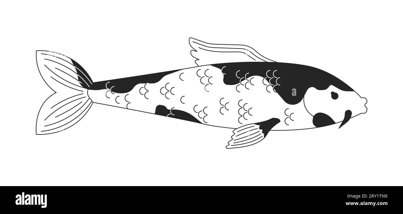 Personaggio dei cartoni animati in 2D in bianco e nero koi karpfen dai colori vivaci Illustrazione Vettoriale