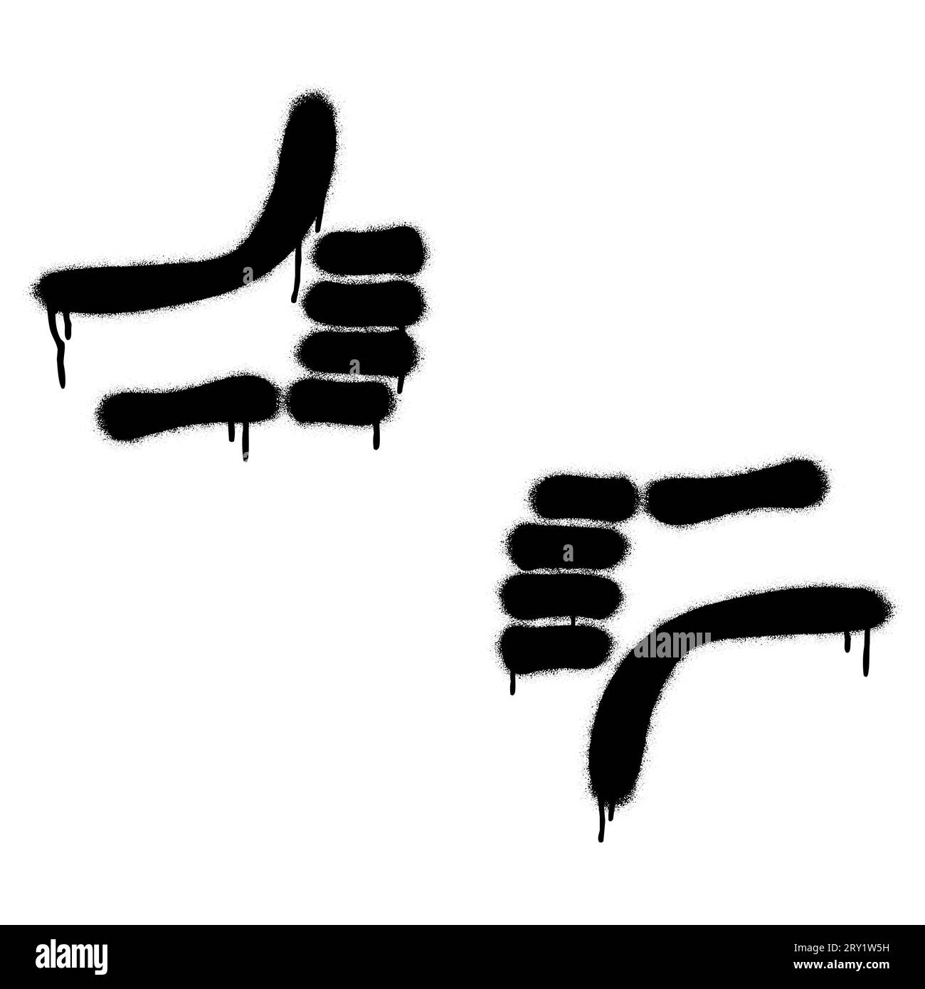 Spruzzare le emoji con i pollici verso l'alto e verso il basso dei graffiti. Illustrazione Vettoriale