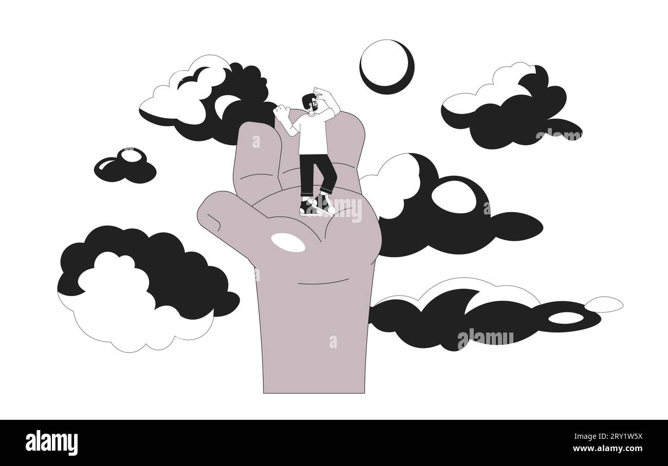 Concetto di illustrazione 2D in bianco e nero Illustrazione Vettoriale