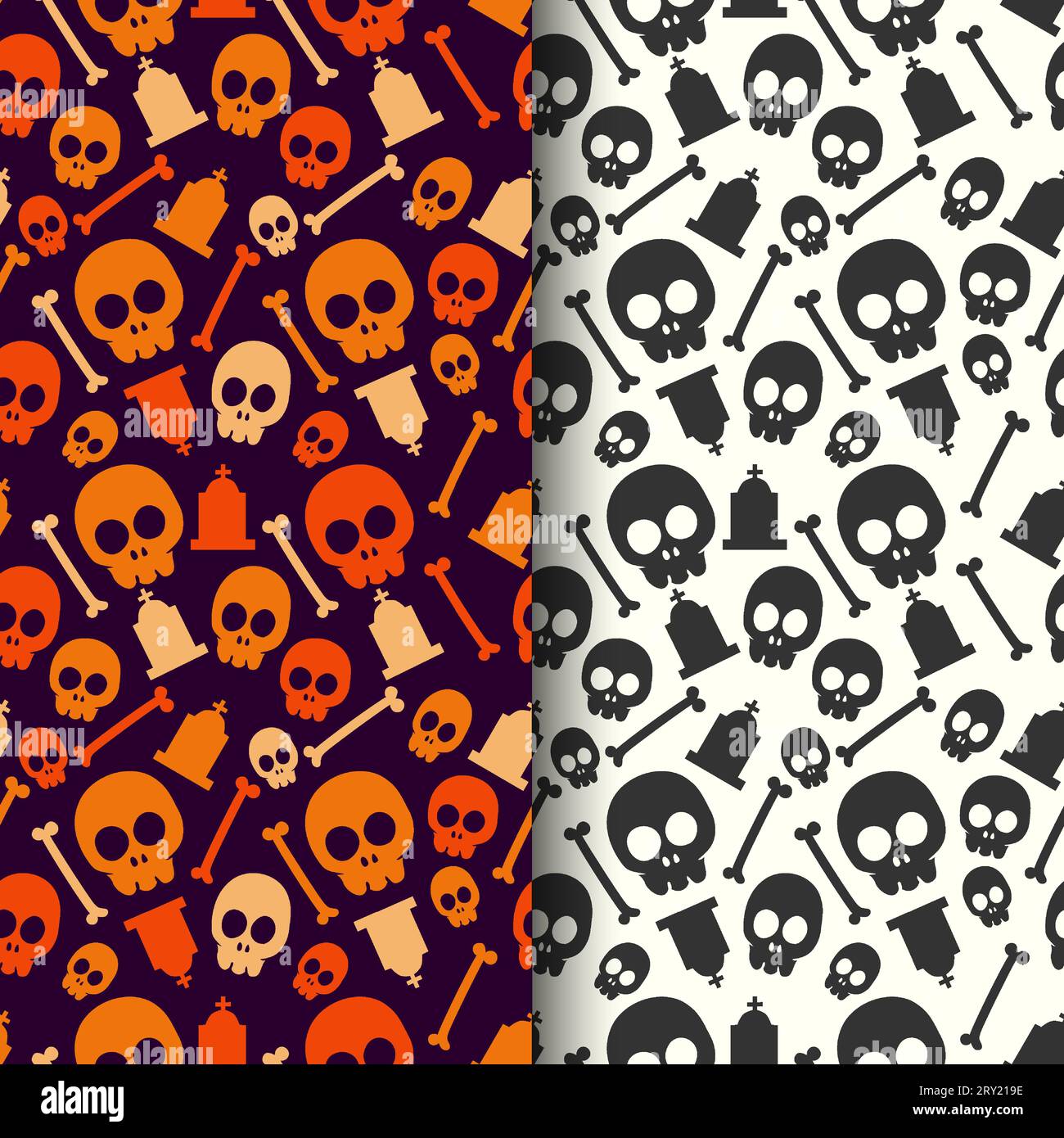 Collezione di motivi Halloween con tombe e ossa di teschio di halloween Illustrazione Vettoriale