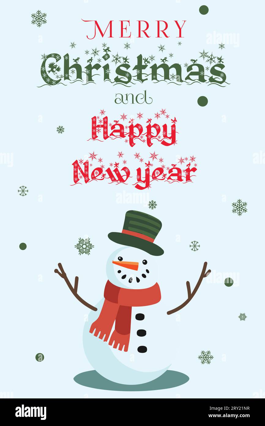 Buon Natale e felice anno nuovo Design modificabile Vector con pupazzo di neve Illustrazione Vettoriale