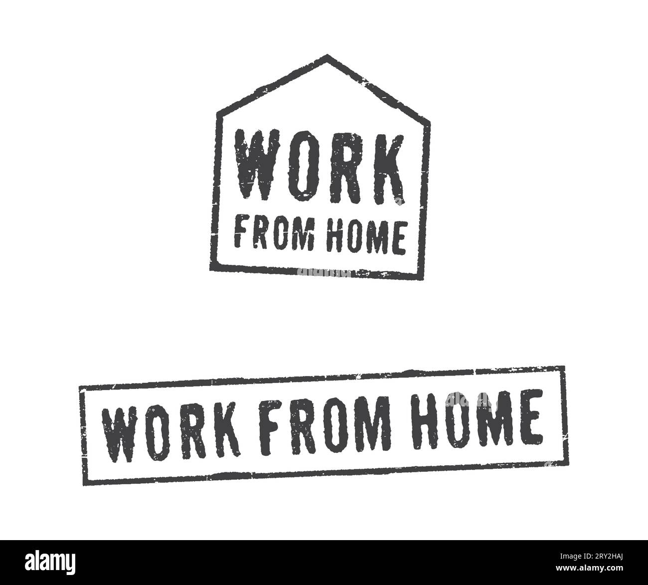 Set di due francobolli FUNZIONA DA CASA. Il concetto di incoraggiamento a lavorare da casa in tempi di crisi. Illustrazione Vettoriale