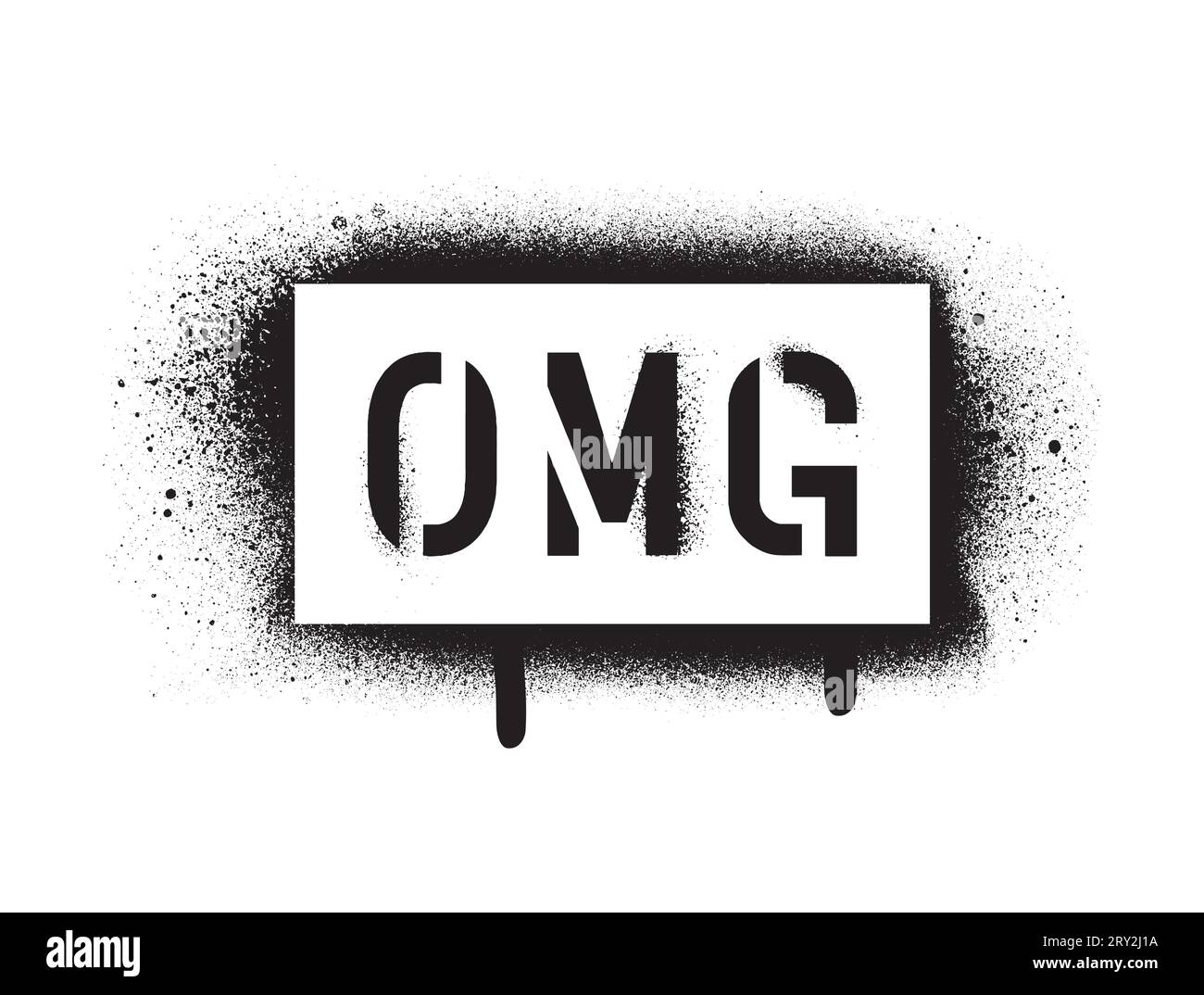 OMG (Oh mio Dio) citazione abbreviazione, spesso utilizzata nei messaggi SMS e nelle comunicazioni via Internet. Stencil per graffiti con vernice spray. Illustrazione Vettoriale