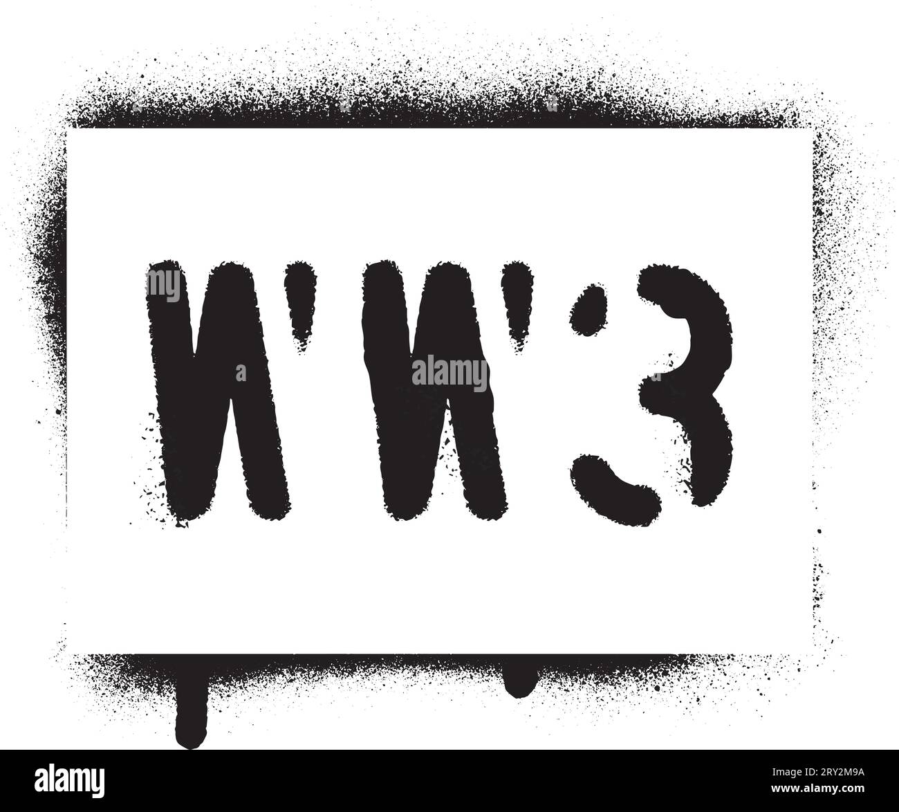 Messaggio di avvertimento "WW3 (World War 3)". Stencil per graffiti spray. Illustrazione Vettoriale